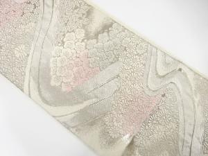 流水に花・笹模様織り出し　袋帯